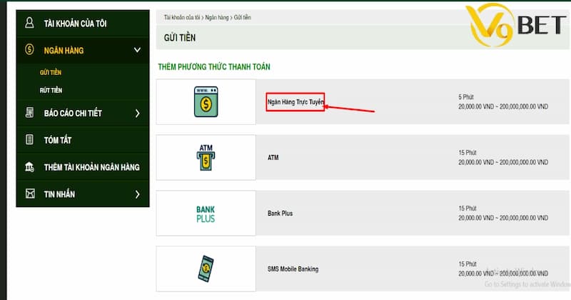 Các phương thức nạp tiền phổ biến tại nhà cái V9Bet